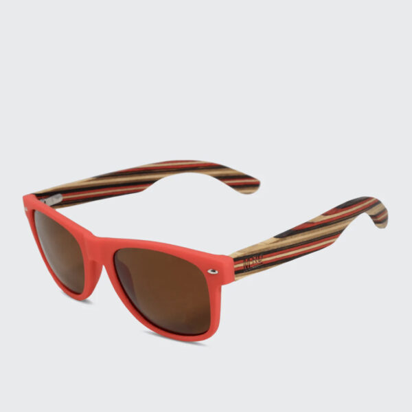 Moana Rd sunglasses - Red with striped Bamboo