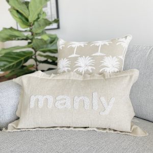 Manly manly linen cushion sand and white